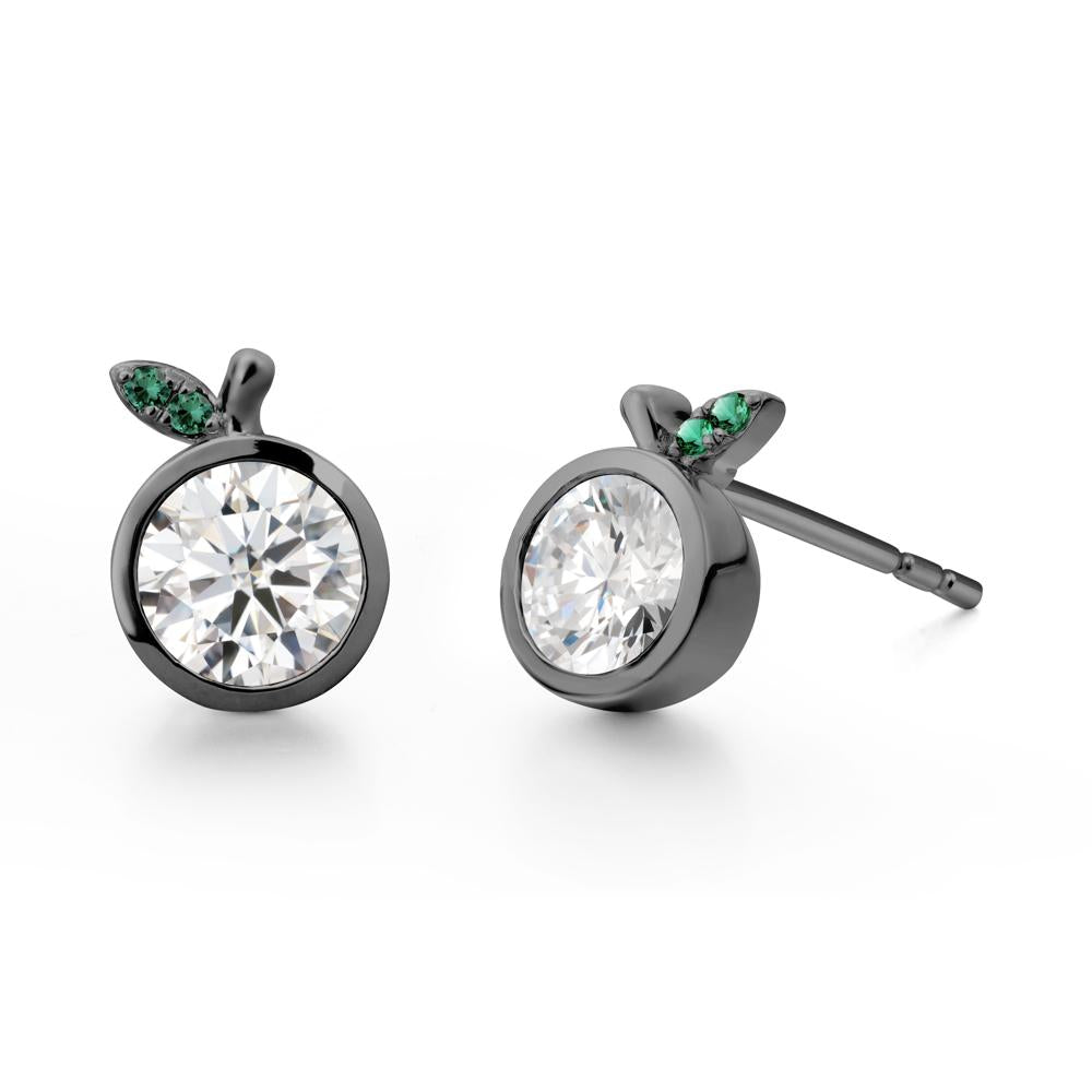 Bezel Setting Round Moissanite and Emerald Fruit Earrings - LUO Jewelry #metal_black finish sterling silver