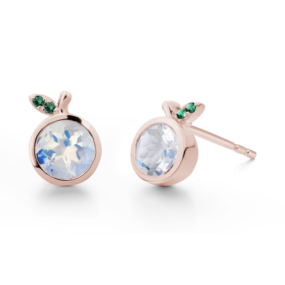 Round Moonstone and Emerald Leaf Stud Earrings - LUO Jewelry #metal_14k rose gold