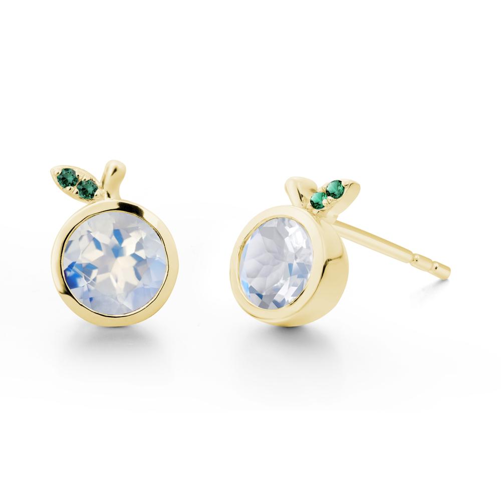 Round Moonstone and Emerald Leaf Stud Earrings - LUO Jewelry #metal_18k yellow gold