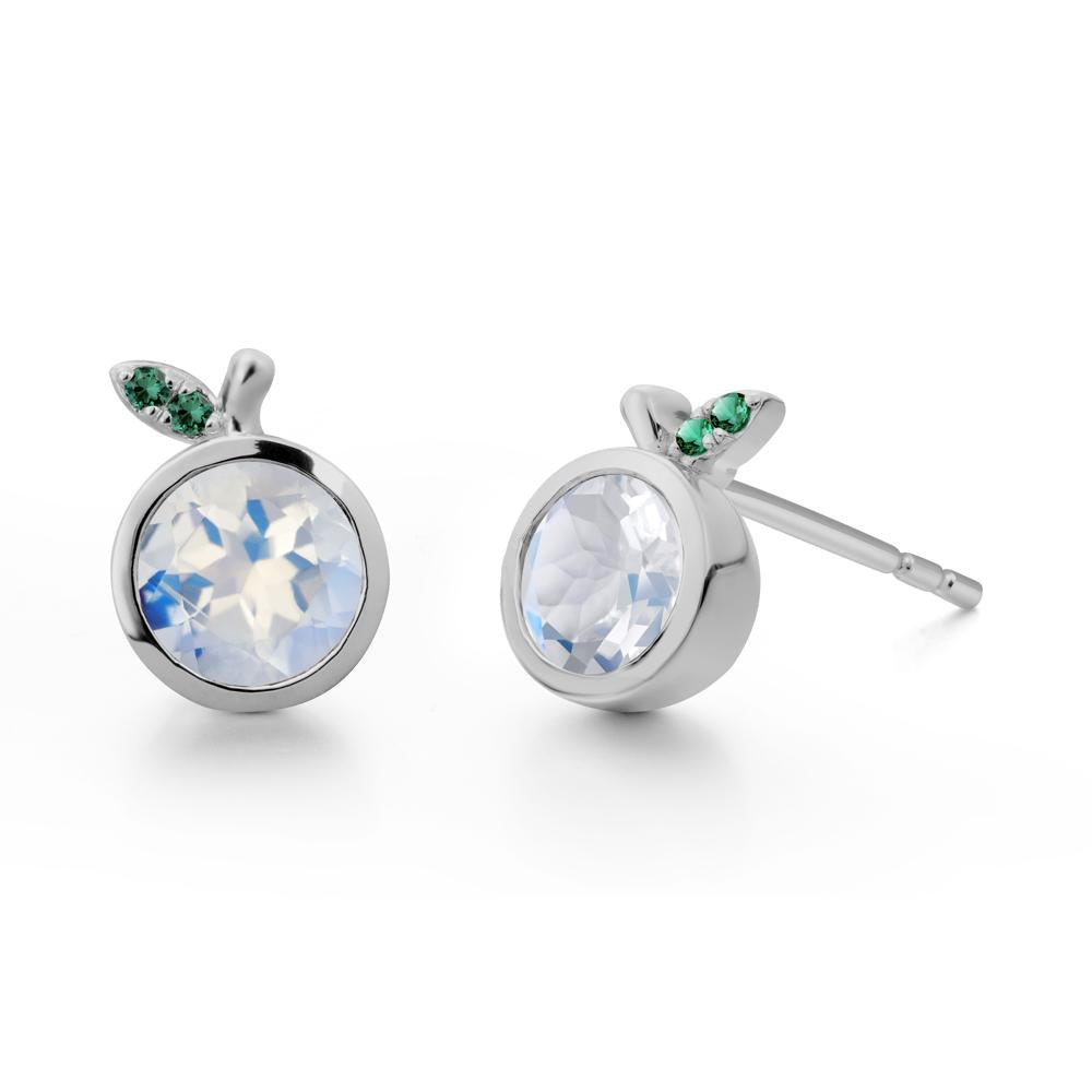Round Moonstone and Emerald Leaf Stud Earrings - LUO Jewelry #metal_platinum