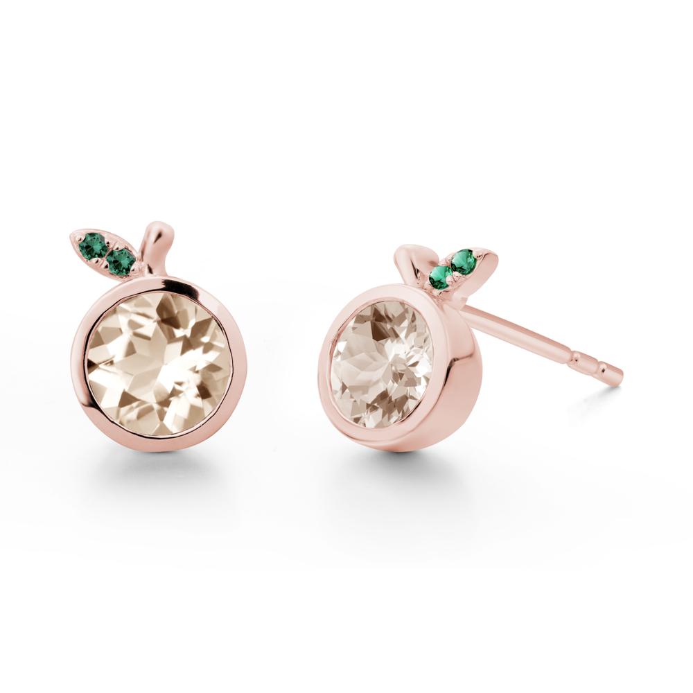 Round Morganite and Emerald Leaf Stud Earrings - LUO Jewelry #metal_18k rose gold