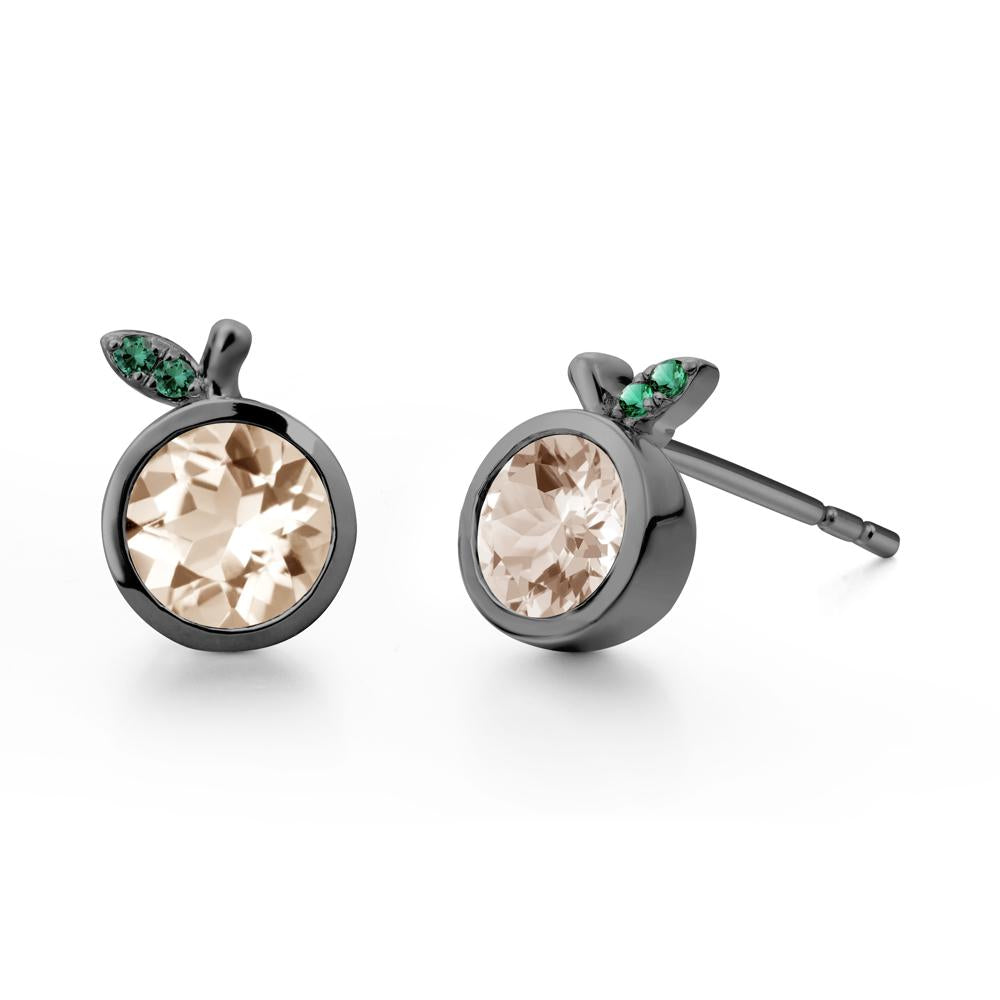 Round Morganite and Emerald Leaf Stud Earrings - LUO Jewelry #metal_black finish sterling silver