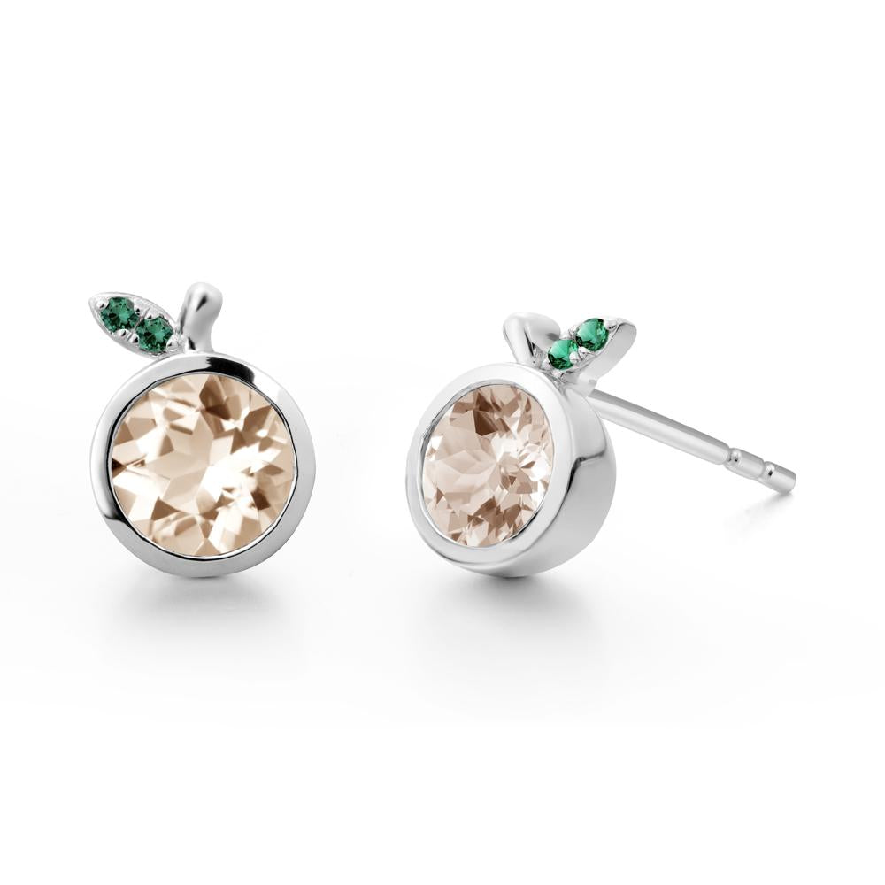 Round Morganite and Emerald Leaf Stud Earrings - LUO Jewelry #metal_sterling silver