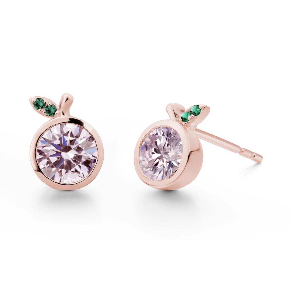 Bezel Setting Round Pink Cubic Zirconia and Emerald Fruit Earrings - LUO Jewelry #metal_18k rose gold