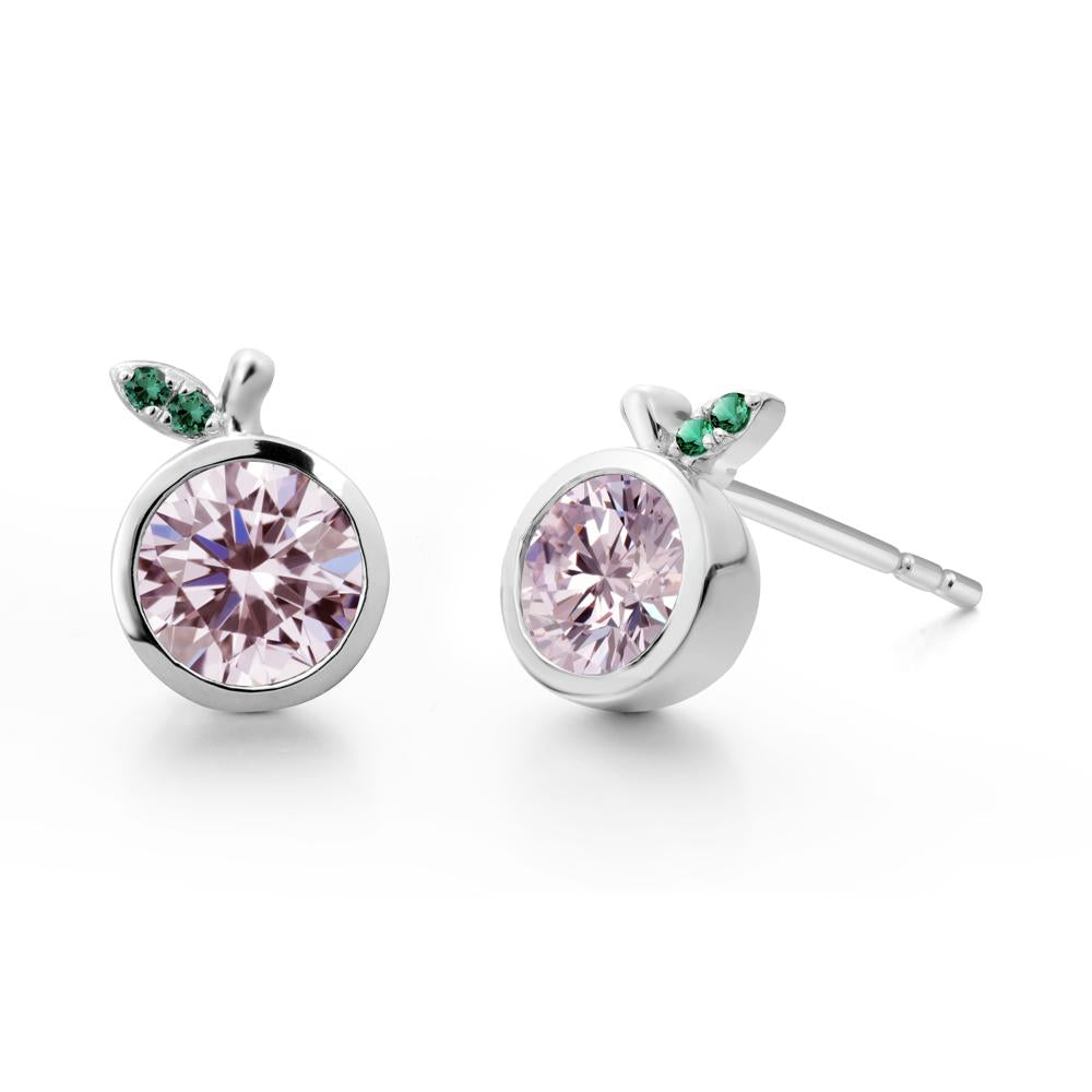 Bezel Setting Round Pink Cubic Zirconia and Emerald Fruit Earrings - LUO Jewelry #metal_18k white gold