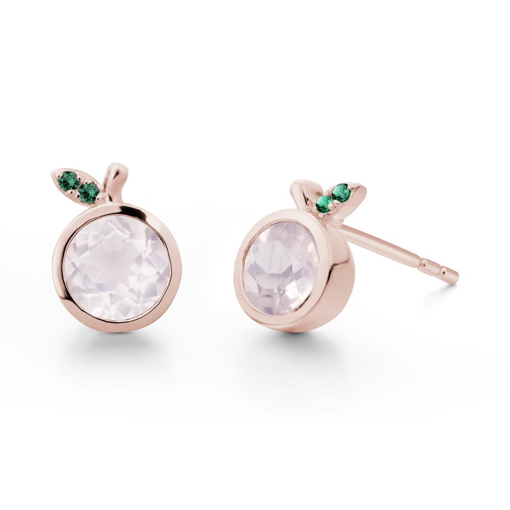 Round Rose Quartz and Emerald Leaf Stud Earrings - LUO Jewelry #metal_14k rose gold