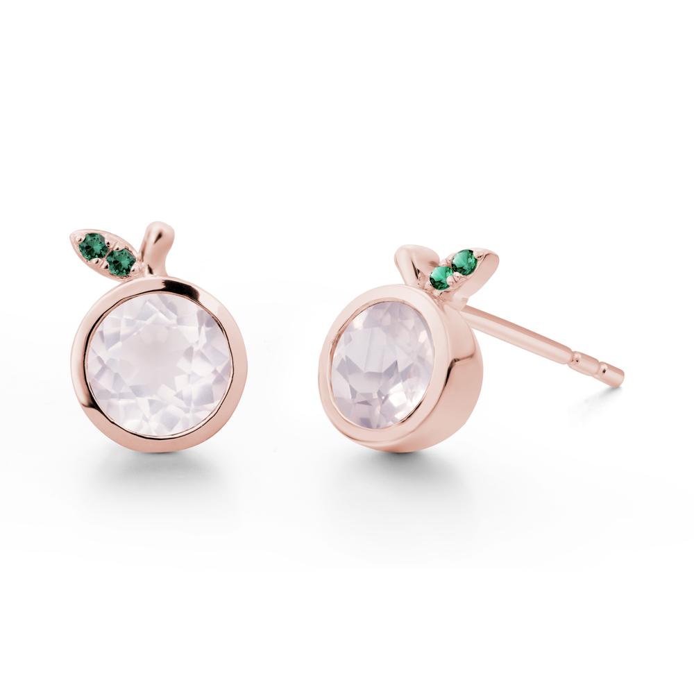Round Rose Quartz and Emerald Leaf Stud Earrings - LUO Jewelry #metal_18k rose gold