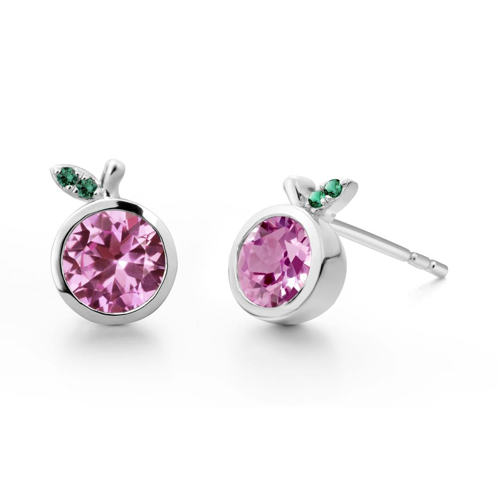Orange Inspired Bezel Setting Pink Sapphire and Emerald Earrings - LUO Jewelry #metal_14k white gold