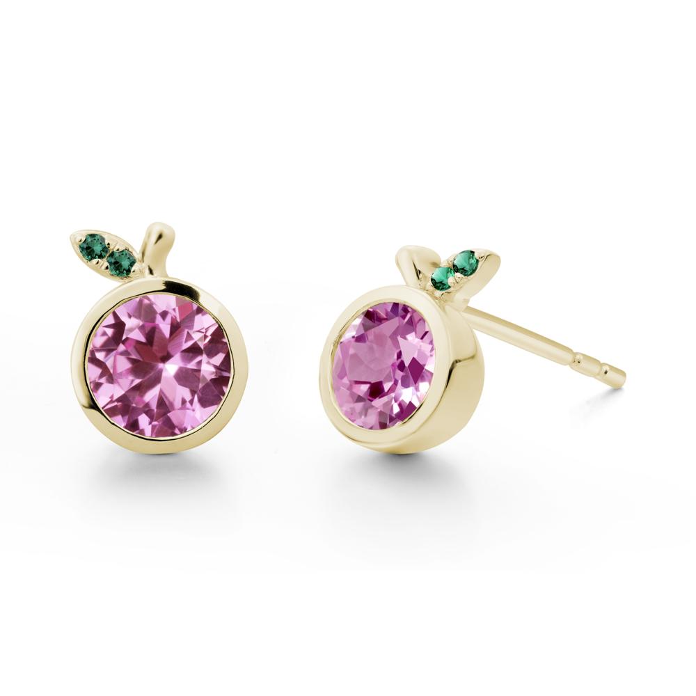 Orange Inspired Bezel Setting Pink Sapphire and Emerald Earrings - LUO Jewelry #metal_14k yellow gold