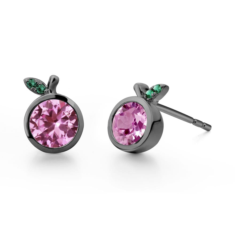 Orange Inspired Bezel Setting Pink Sapphire and Emerald Earrings - LUO Jewelry #metal_black finish sterling silver