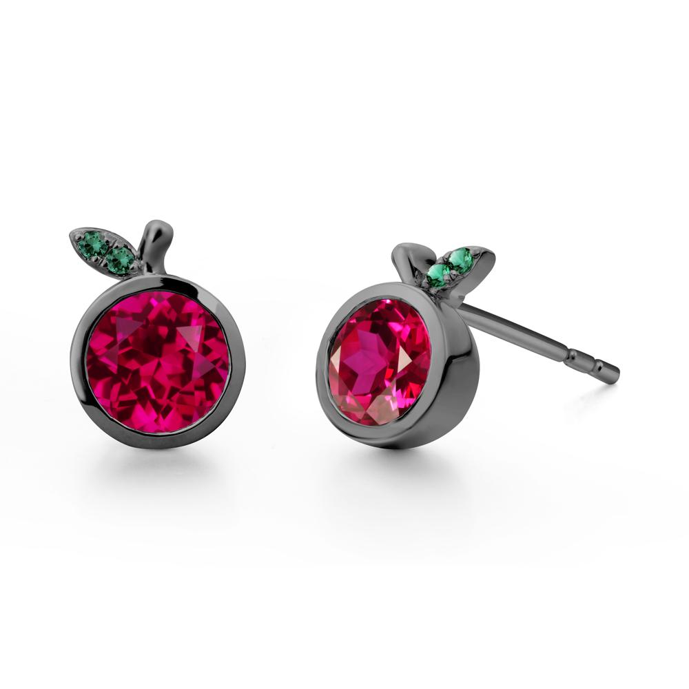 Apple Inspired Round Ruby Stud Earrings - LUO Jewelry #metal_black finish sterling silver