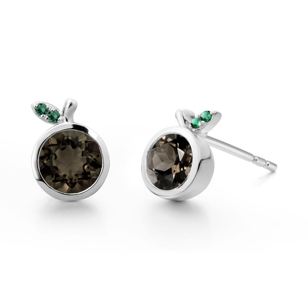 Round Smoky Quartz and Emerald Leaf Stud Earrings | LUO