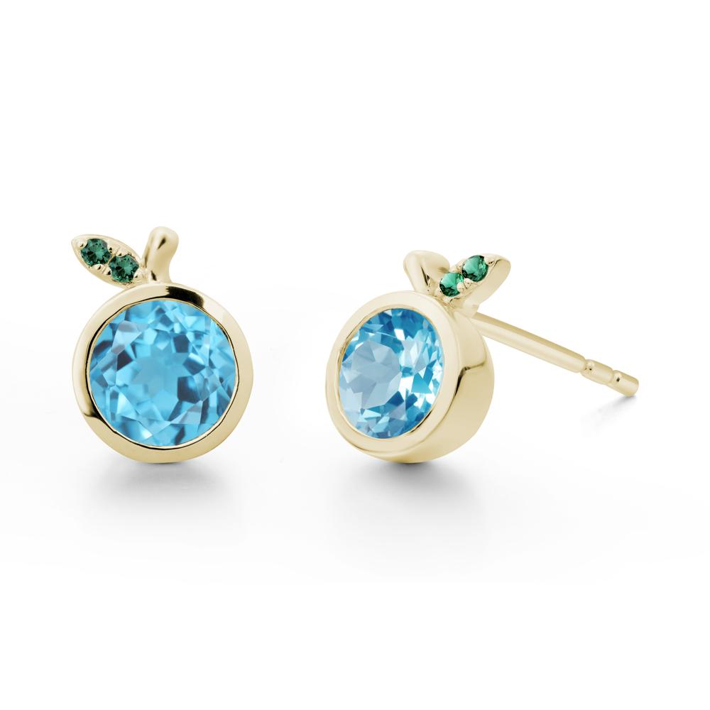 Orange Inspired Bezel Setting Swiss Blue Topaz and Emerald Earrings - LUO Jewelry #metal_14k yellow gold