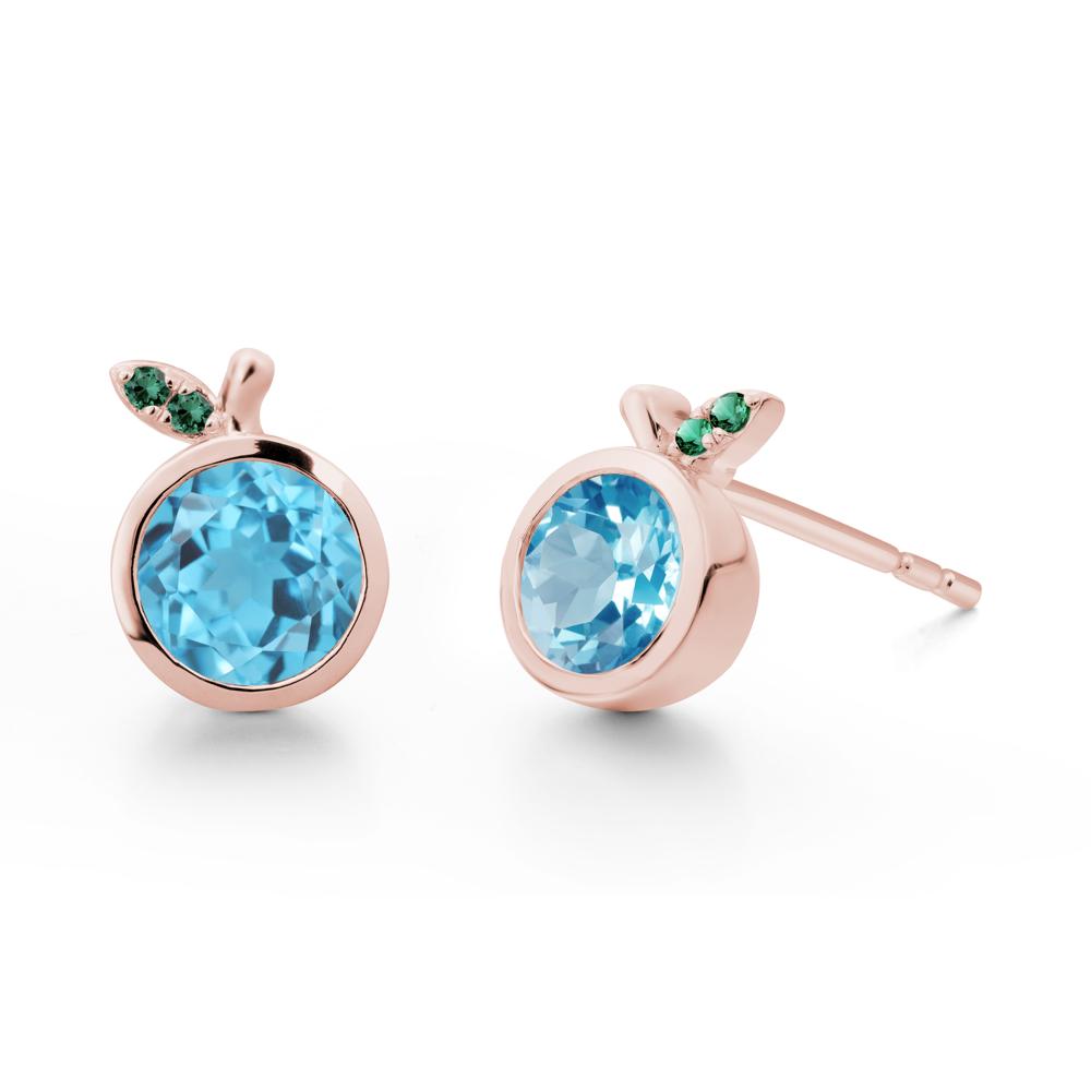 Orange Inspired Bezel Setting Swiss Blue Topaz and Emerald Earrings - LUO Jewelry #metal_18k rose gold
