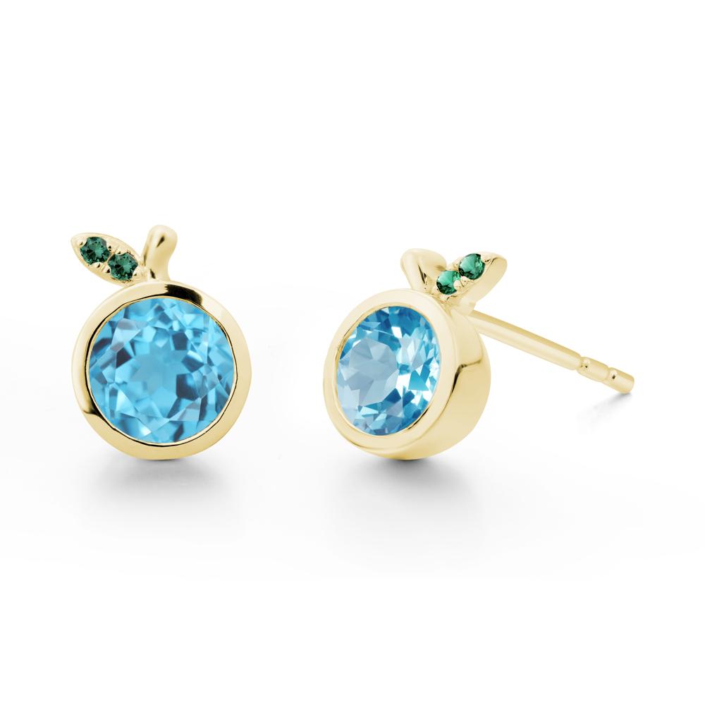 Orange Inspired Bezel Setting Swiss Blue Topaz and Emerald Earrings - LUO Jewelry #metal_18k yellow gold