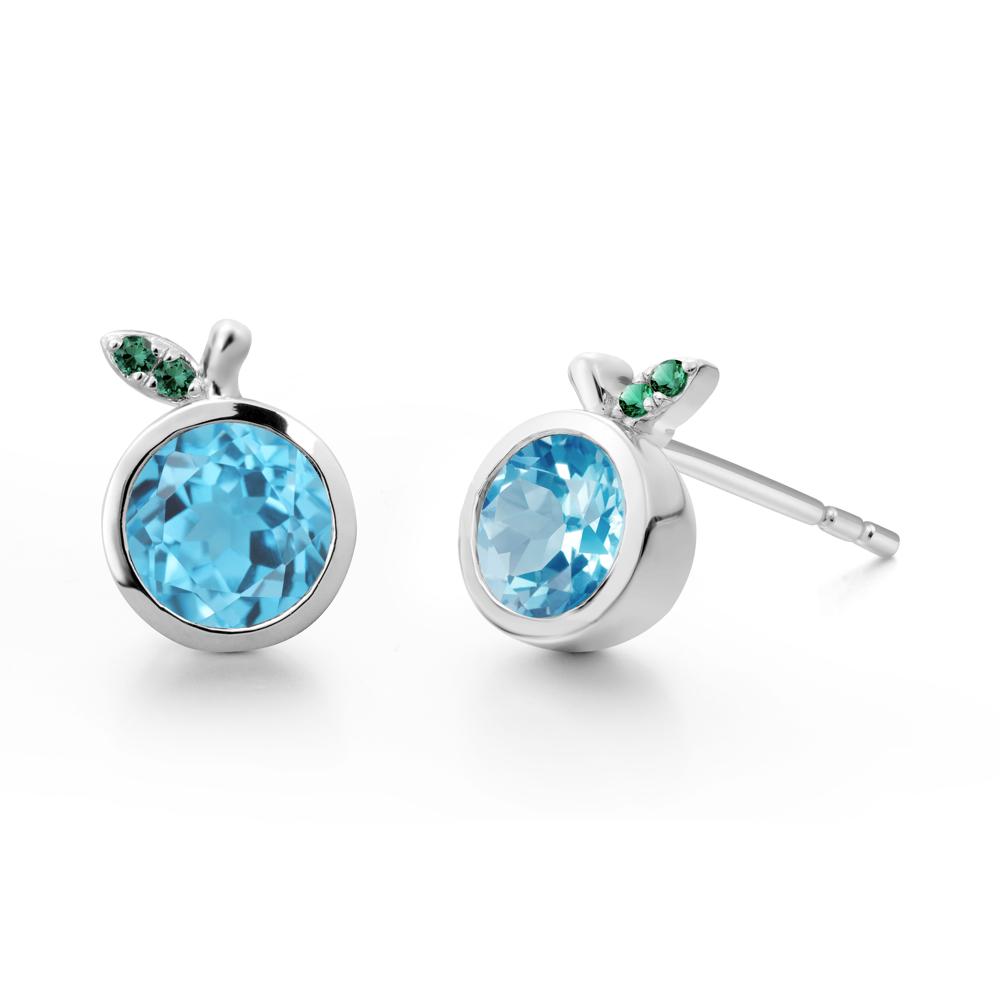 Orange Inspired Bezel Setting Swiss Blue Topaz and Emerald Earrings - LUO Jewelry #metal_sterling silver