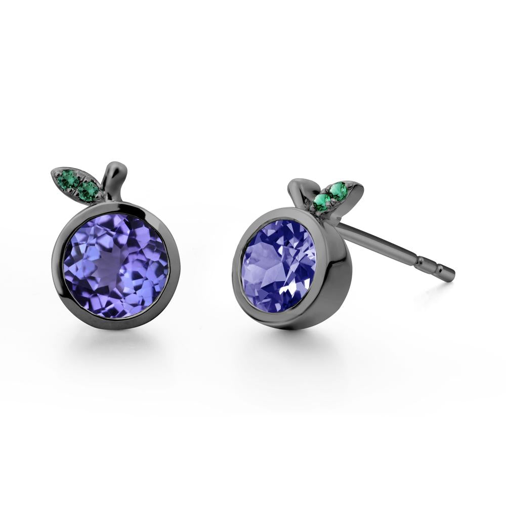Bezel Setting Round Tanzanite and Emerald Fruit Earrings - LUO Jewelry #metal_black finish sterling silver
