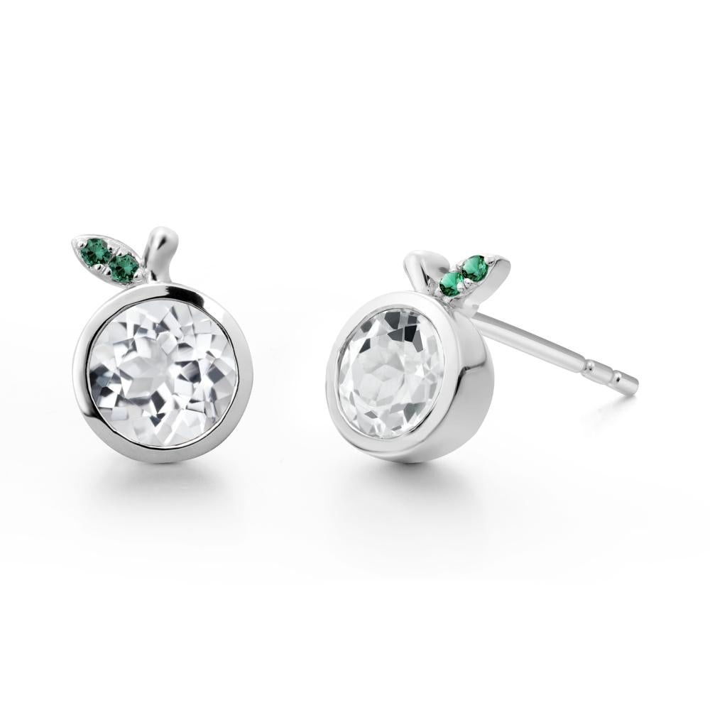 Bezel Setting Round White Topaz and Emerald Fruit Earrings - LUO Jewelry #metal_14k white gold
