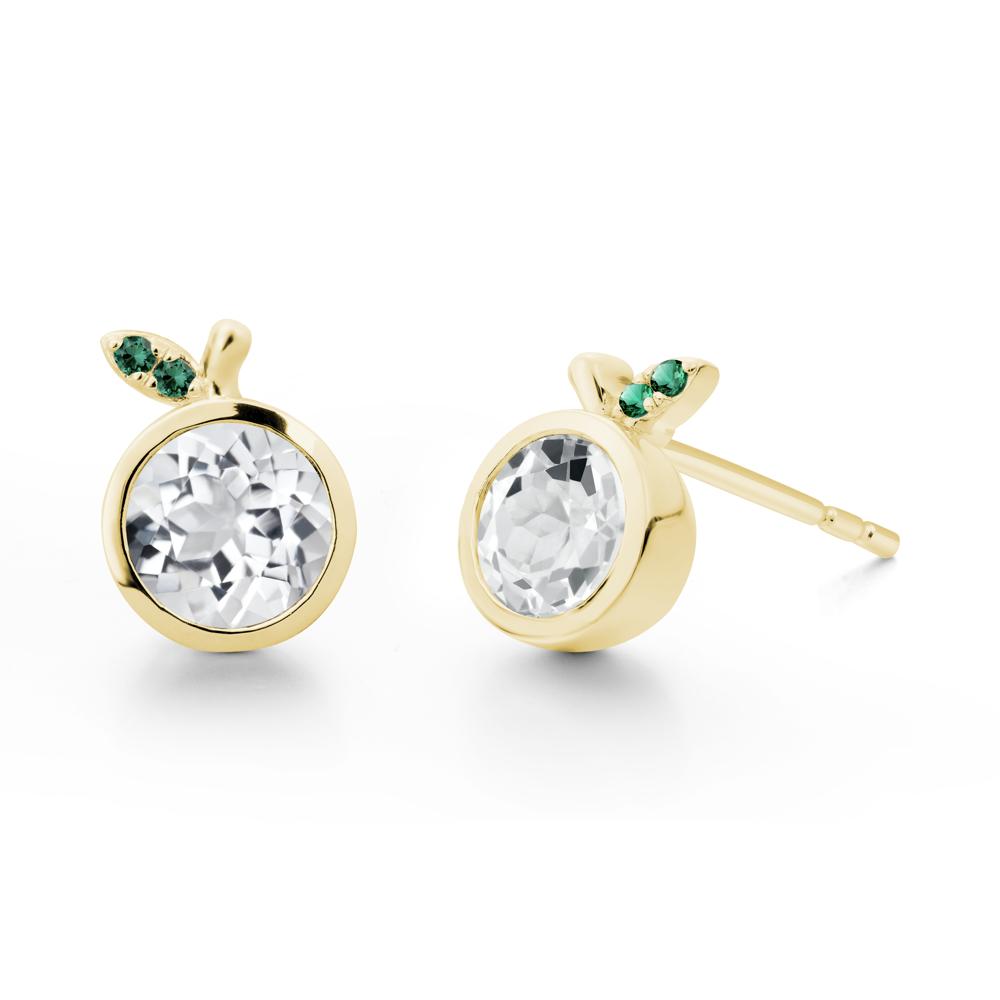 Bezel Setting Round White Topaz and Emerald Fruit Earrings - LUO Jewelry #metal_18k yellow gold