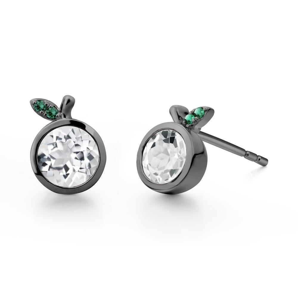 Bezel Setting Round White Topaz and Emerald Fruit Earrings - LUO Jewelry #metal_black finish sterling silver