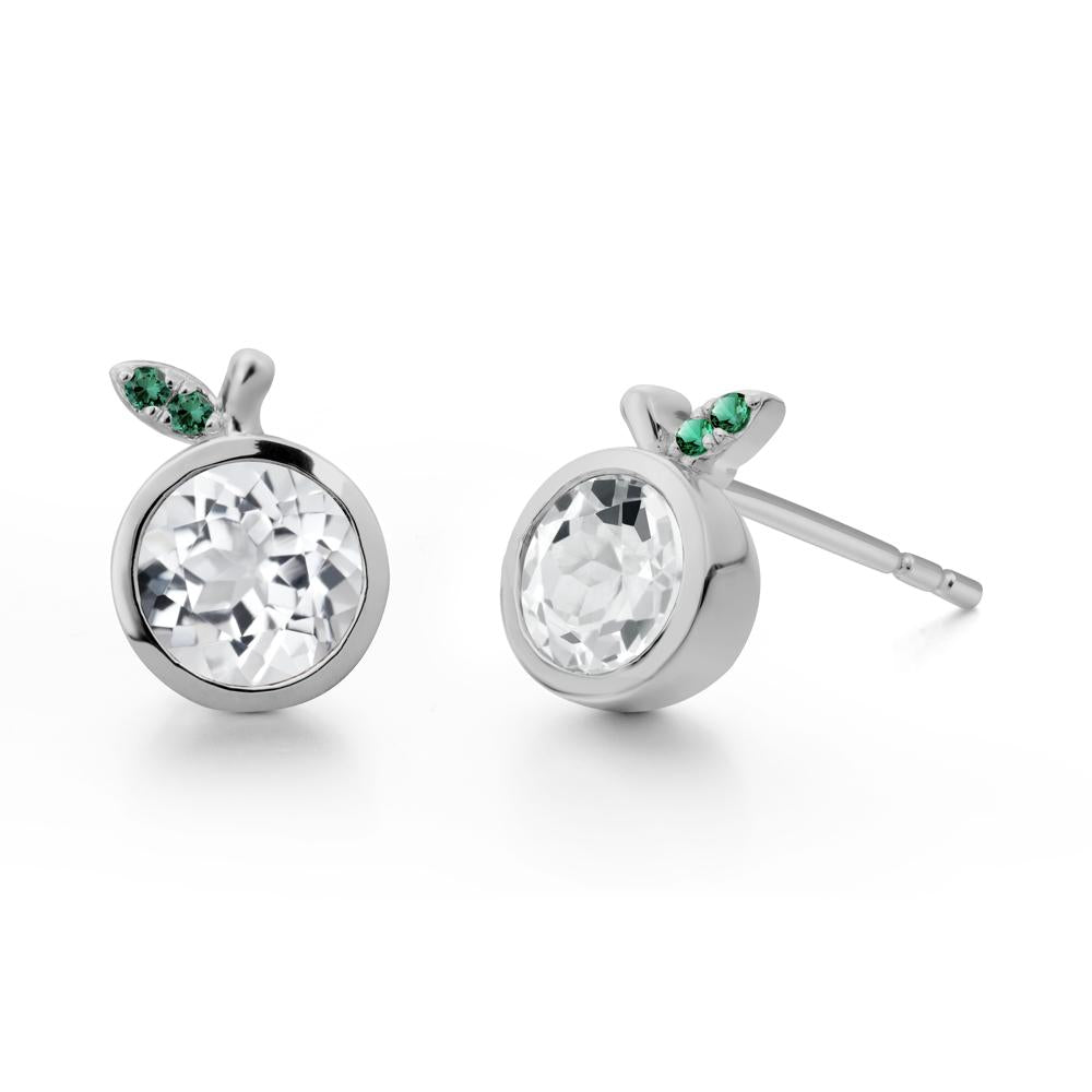 Bezel Setting Round White Topaz and Emerald Fruit Earrings - LUO Jewelry #metal_platinum