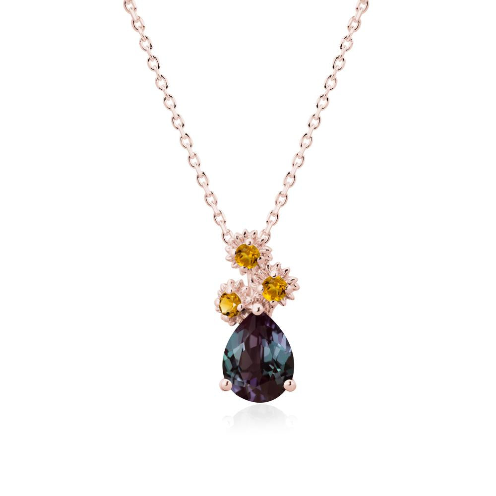 Pear Shaped Alexandrite and Citrine Sunflower Necklace - LUO Jewelry #metal_18k rose gold