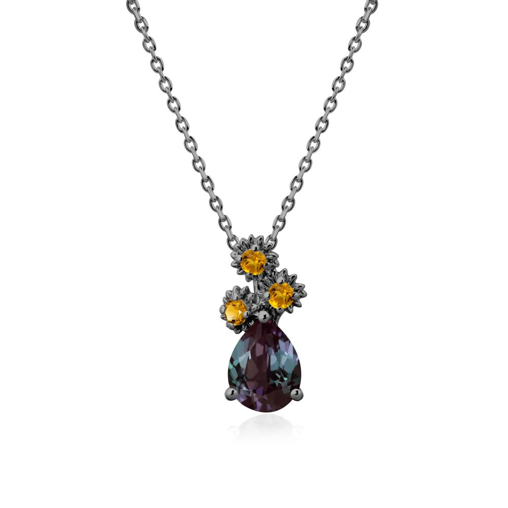Pear Shaped Alexandrite and Citrine Sunflower Necklace - LUO Jewelry #metal_black finish sterling silver