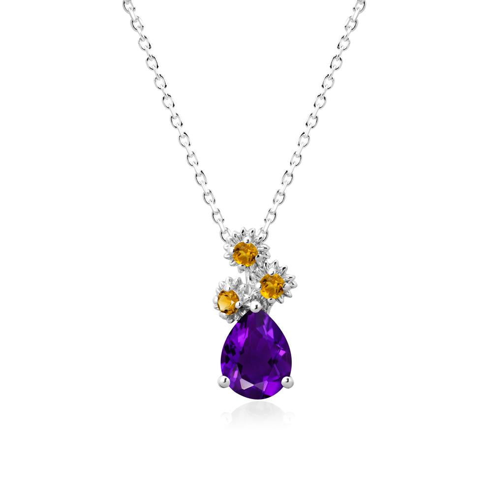 Teardrop Amethyst and Citrine Flower Pendant - LUO Jewelry #metal_14k white gold
