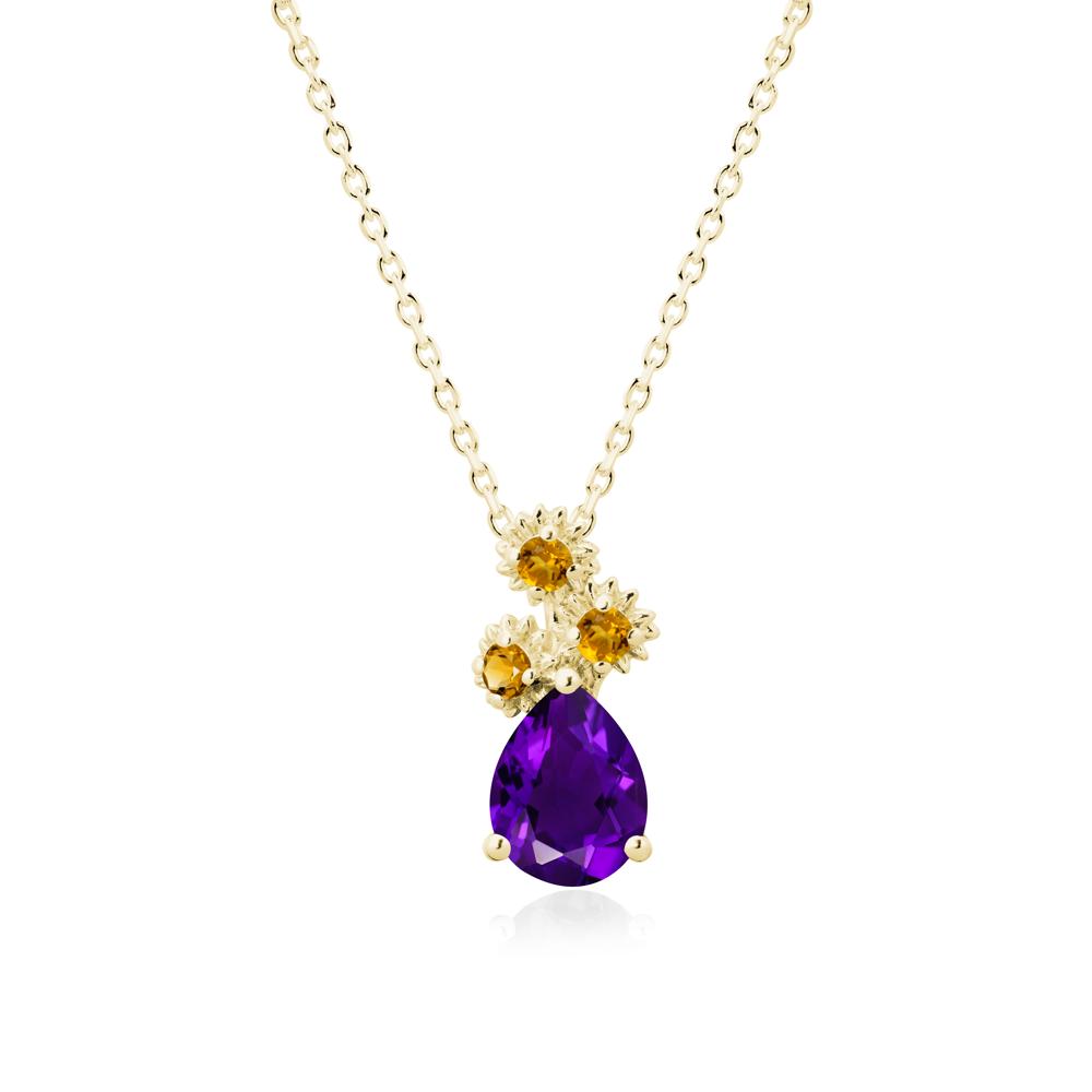 Teardrop Amethyst and Citrine Flower Pendant - LUO Jewelry #metal_18k yellow gold