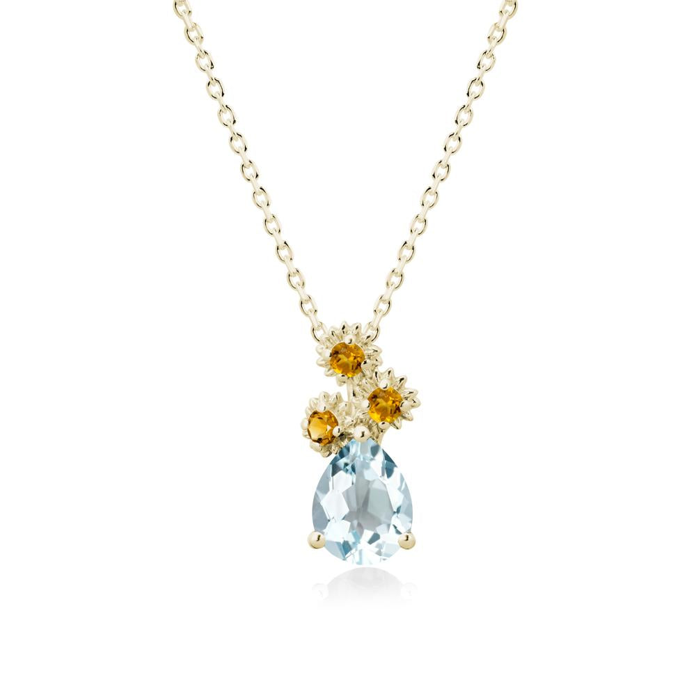 Petals of Promise Sunflower Aquamarine and Citrine Necklace - LUO Jewelry #metal_14k yellow gold