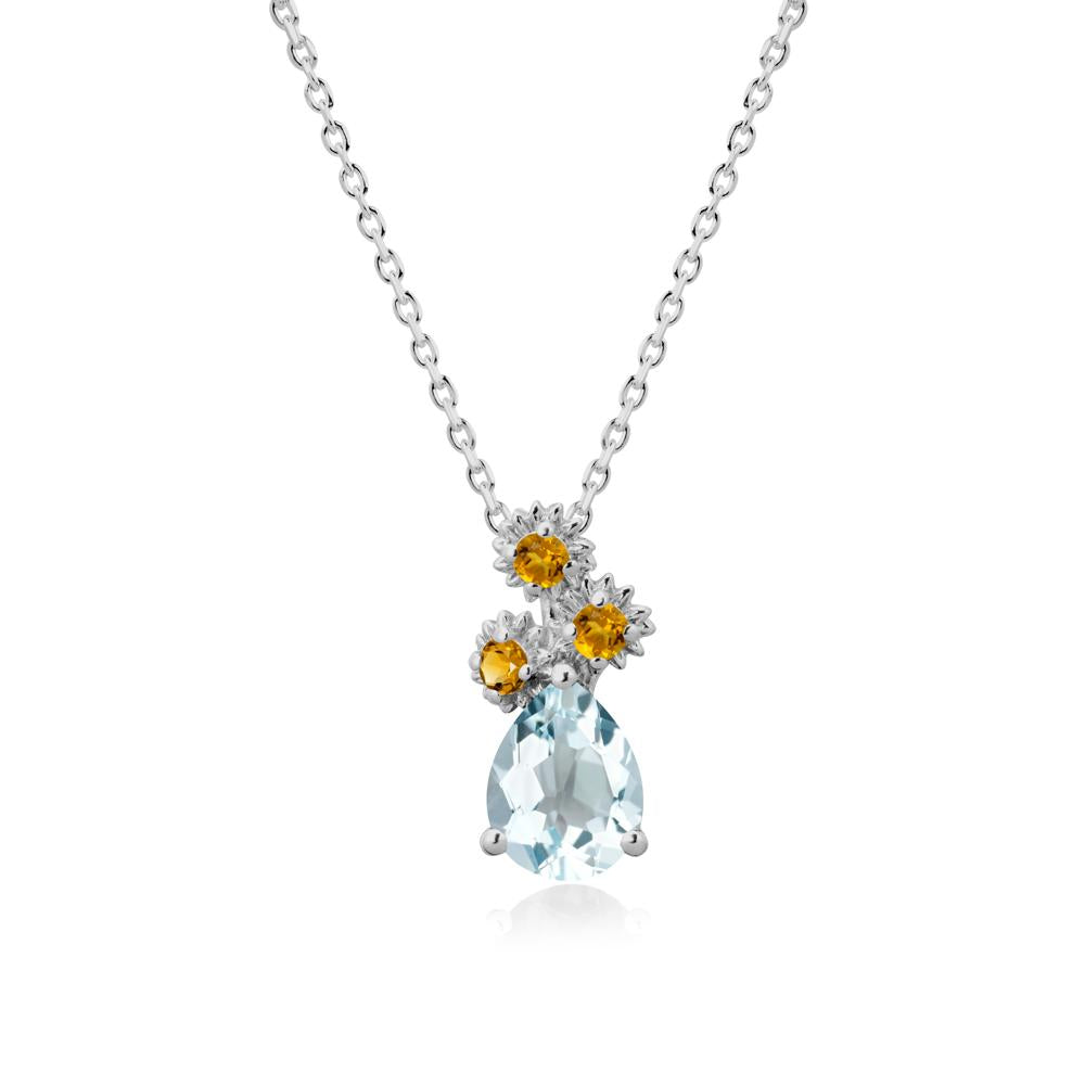Petals of Promise Sunflower Aquamarine and Citrine Necklace - LUO Jewelry #metal_platinum