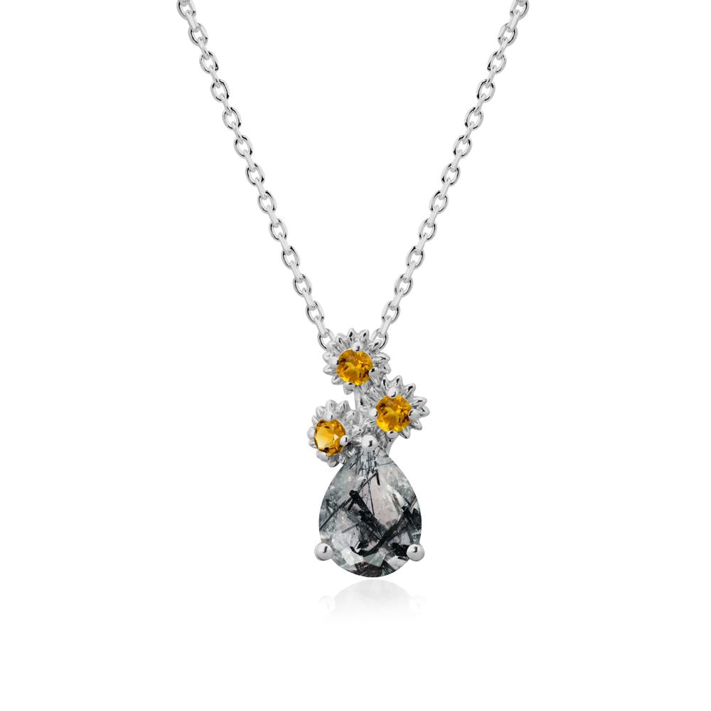 Pear Shaped Black Rutilated Quartz and Citrine Sunflower Necklace - LUO Jewelry #metal_platinum