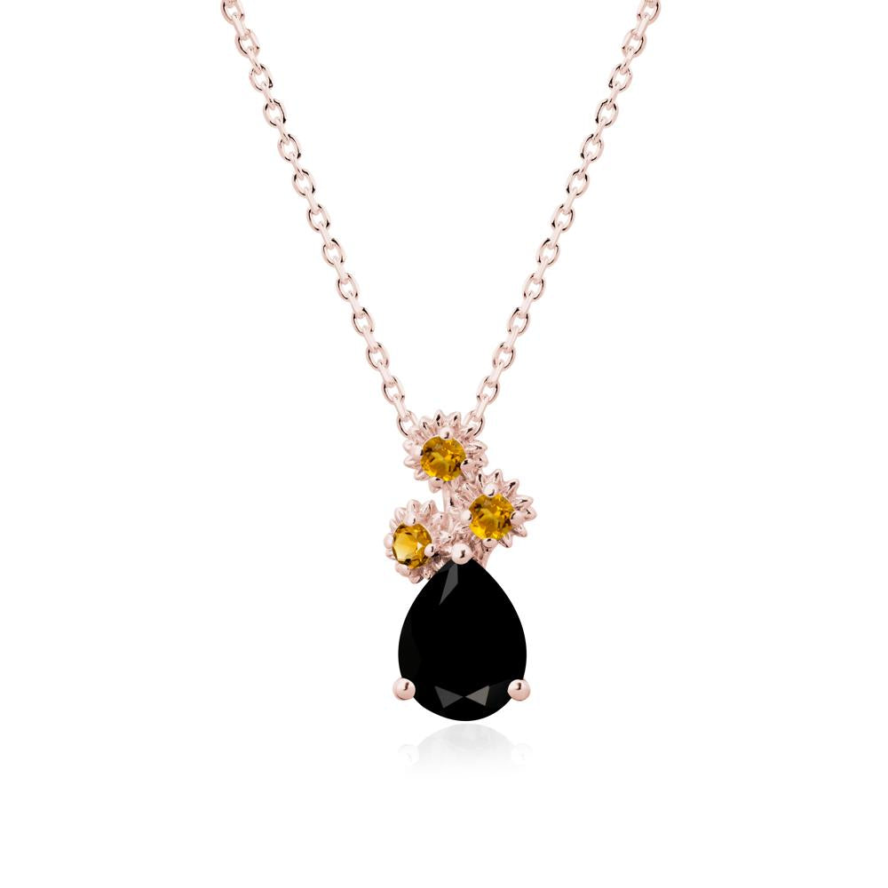 Teardrop Black Spinel and Citrine Flower Pendant - LUO Jewelry #metal_18k rose gold