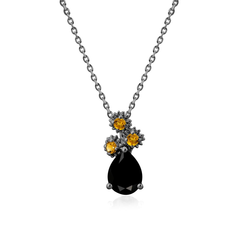 Teardrop Black Spinel and Citrine Flower Pendant - LUO Jewelry #metal_black finish sterling silver