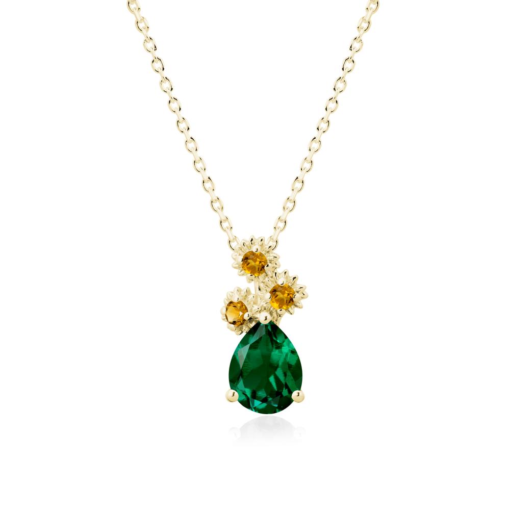 Pear Shaped Emerald and Citrine Sunflower Necklace - LUO Jewelry #metal_18k yellow gold