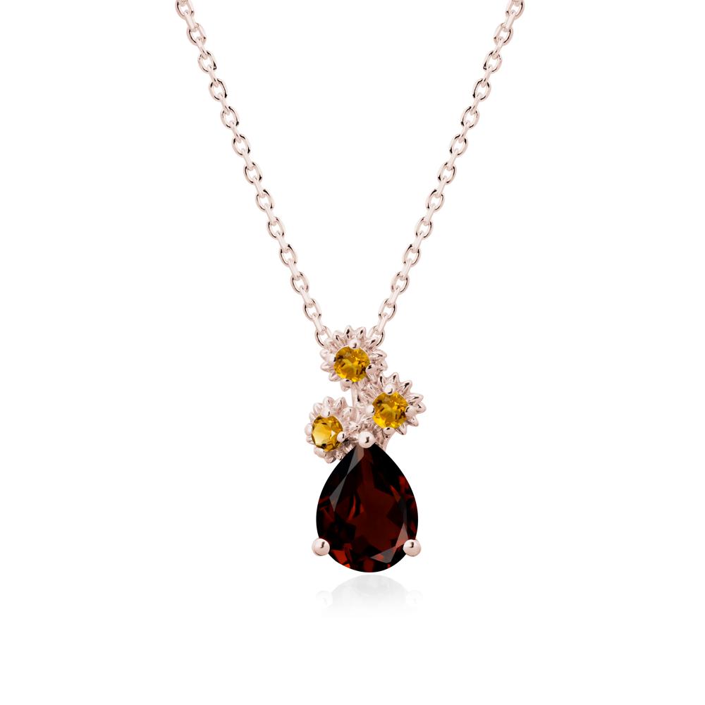 Teardrop Garnet and Citrine Flower Pendant - LUO Jewelry #metal_14k rose gold