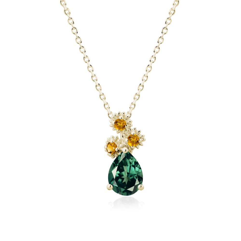 Pear Shaped Green Sapphire and Citrine Sunflower Necklace - LUO Jewelry #metal_14k yellow gold