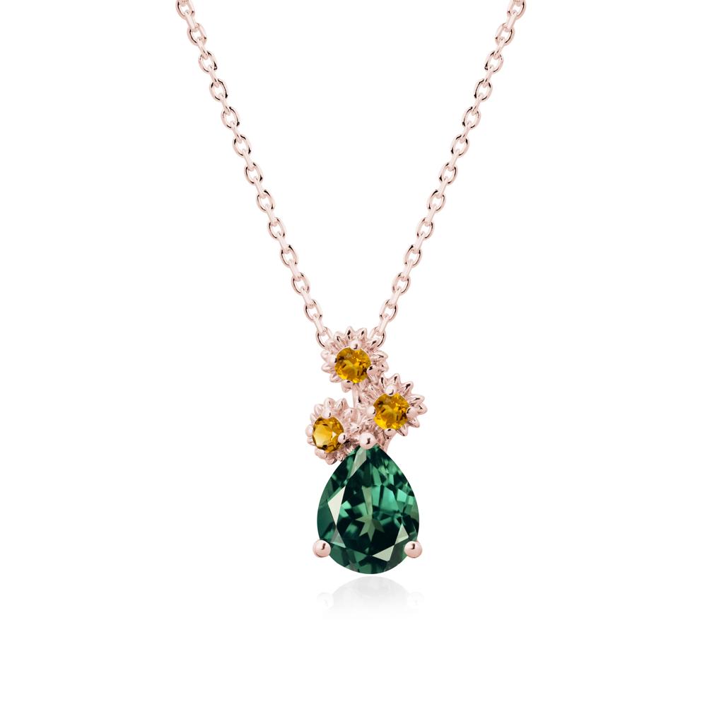 Pear Shaped Green Sapphire and Citrine Sunflower Necklace - LUO Jewelry #metal_18k rose gold
