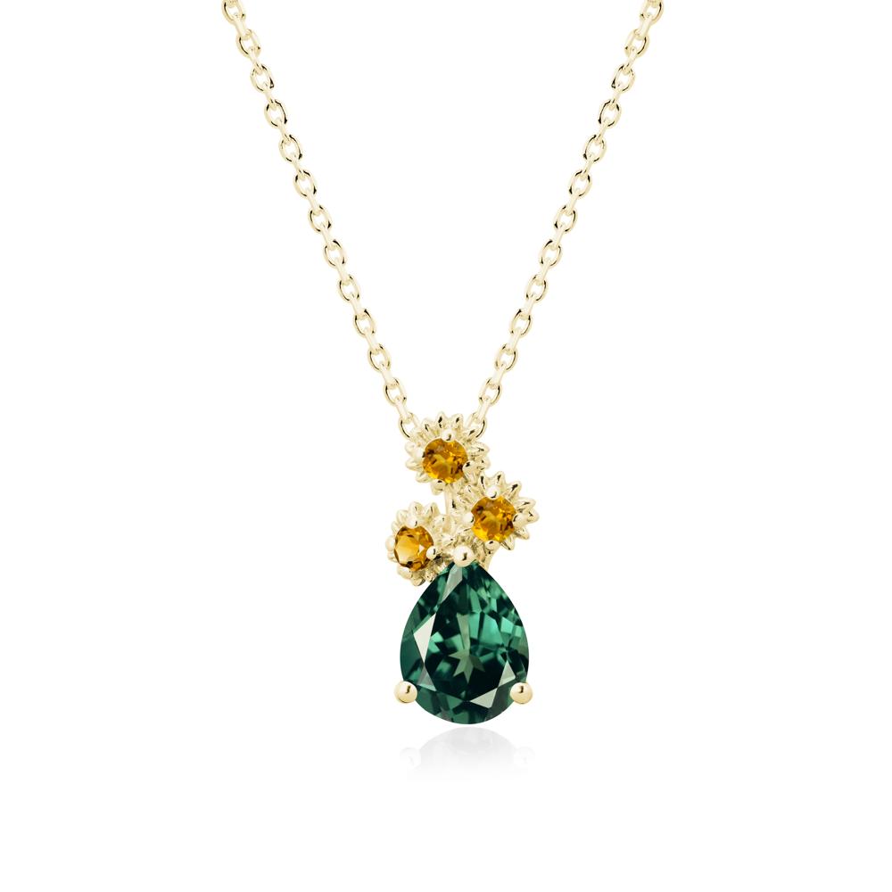 Pear Shaped Green Sapphire and Citrine Sunflower Necklace - LUO Jewelry #metal_18k yellow gold