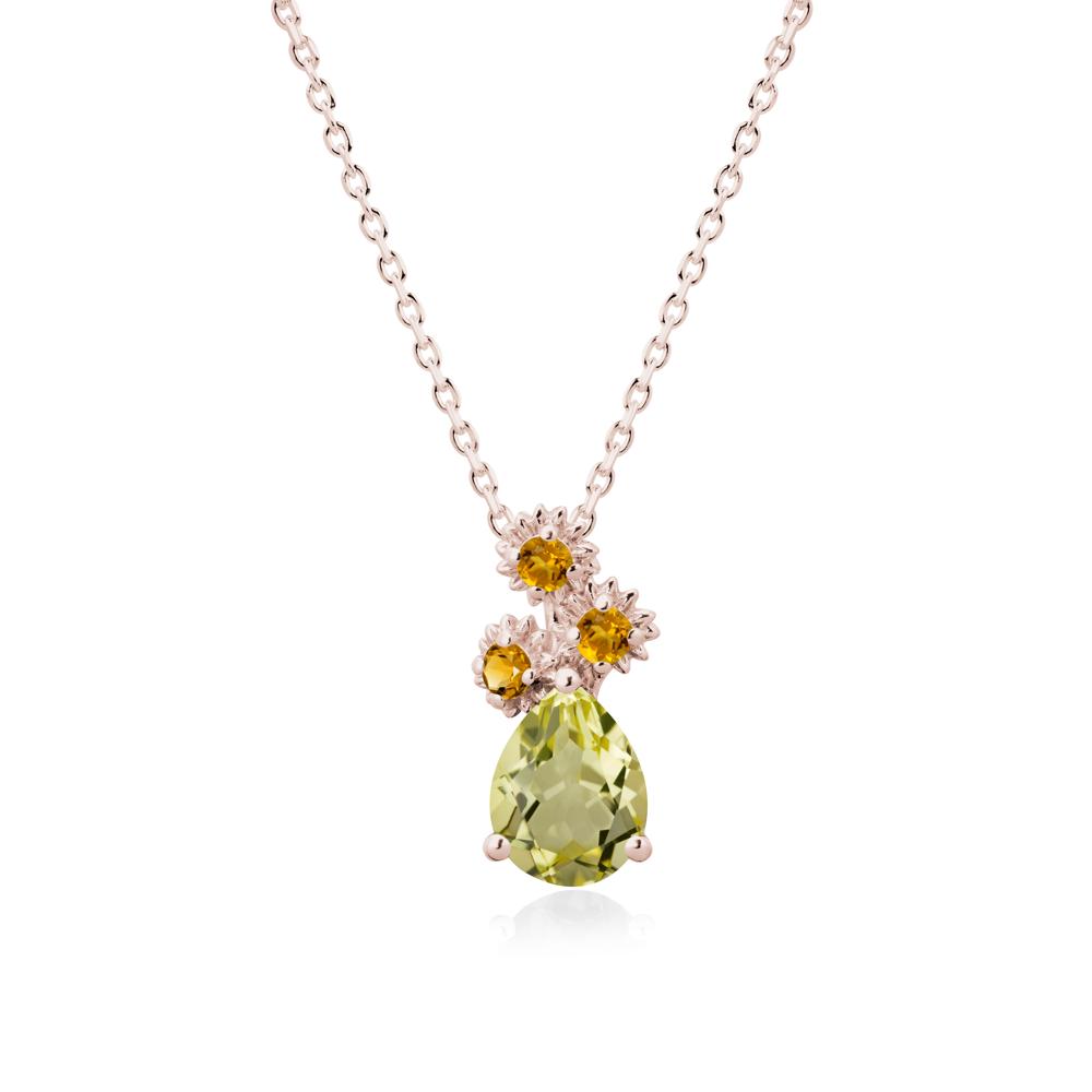 Teardrop Lemon Quartz and Citrine Flower Pendant - LUO Jewelry #metal_14k rose gold