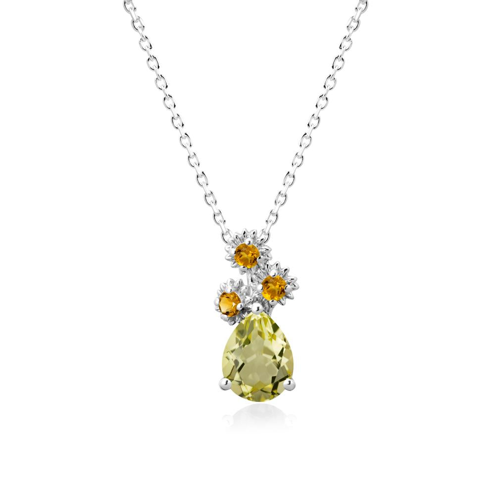 Teardrop Lemon Quartz and Citrine Flower Pendant - LUO Jewelry #metal_14k white gold