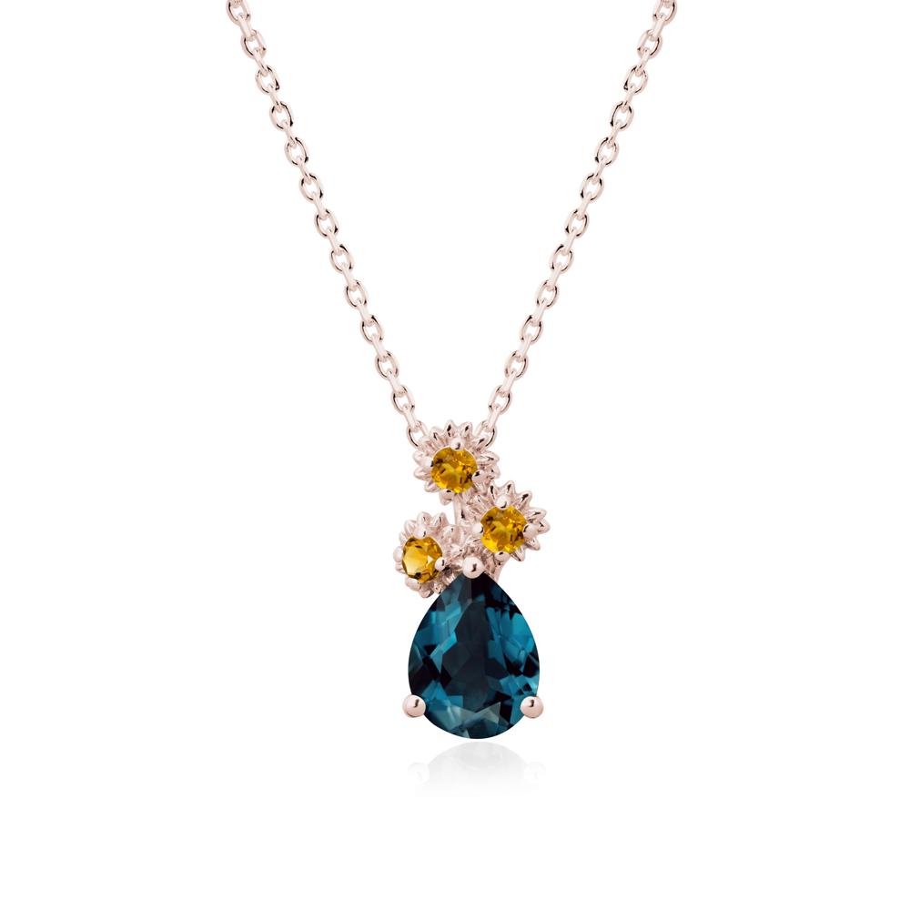 Petals of Promise Sunflower London Blue Topaz and Citrine Necklace - LUO Jewelry #metal_14k rose gold