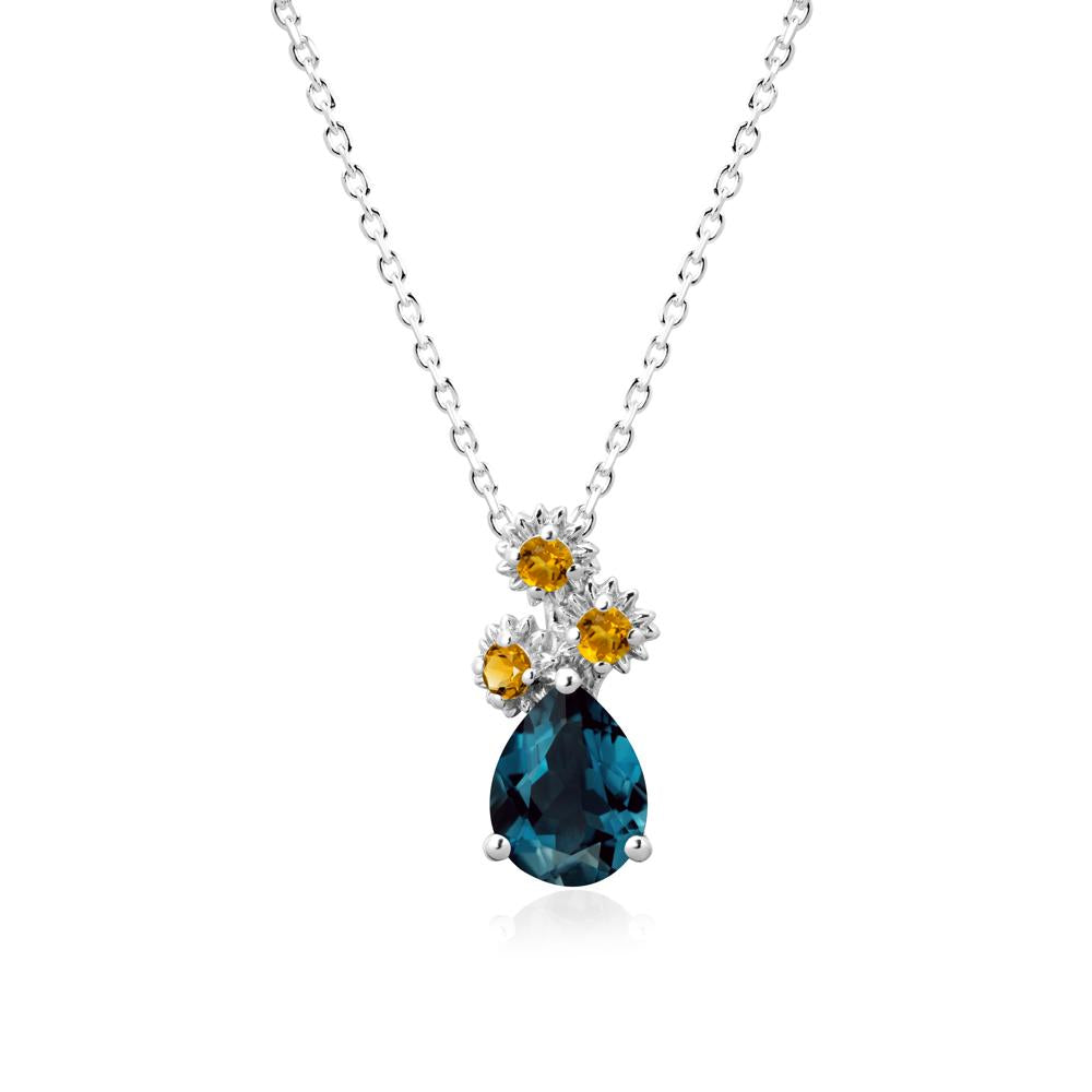 Petals of Promise Sunflower London Blue Topaz and Citrine Necklace - LUO Jewelry #metal_14k white gold