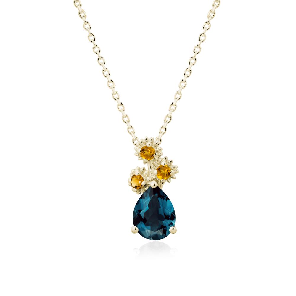 Petals of Promise Sunflower London Blue Topaz and Citrine Necklace - LUO Jewelry #metal_14k yellow gold