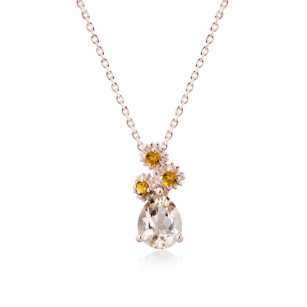 Pear Shaped Morganite and Citrine Sunflower Necklace - LUO Jewelry #metal_14k rose gold
