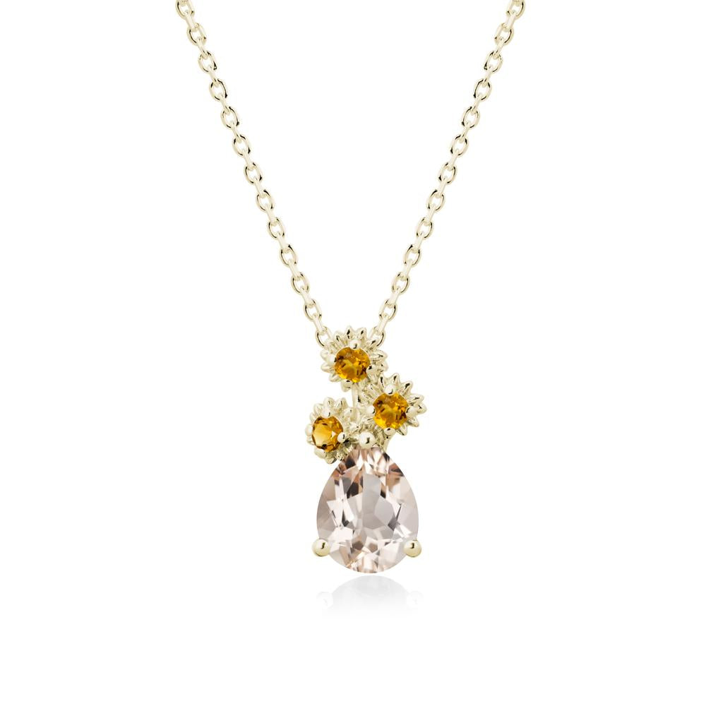 Pear Shaped Morganite and Citrine Sunflower Necklace - LUO Jewelry #metal_14k yellow gold