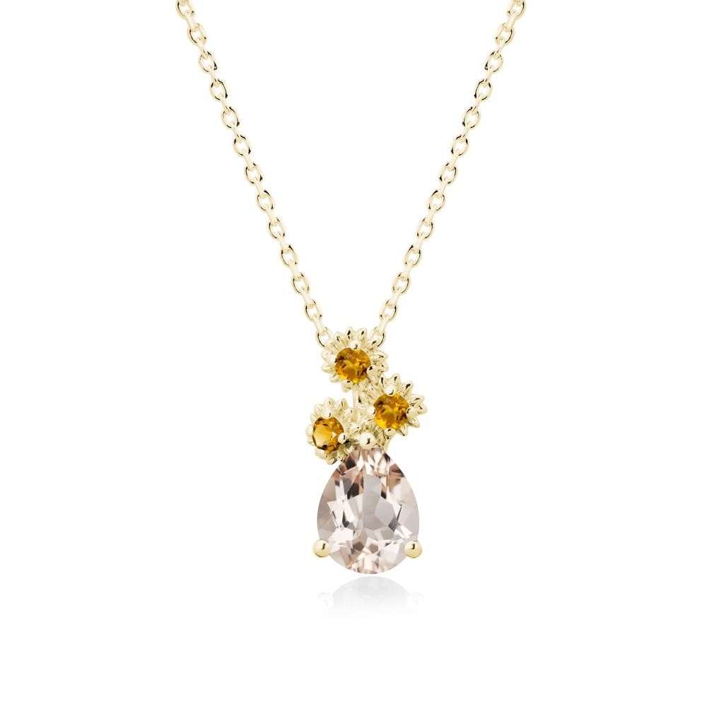 Pear Shaped Morganite and Citrine Sunflower Necklace - LUO Jewelry #metal_18k yellow gold