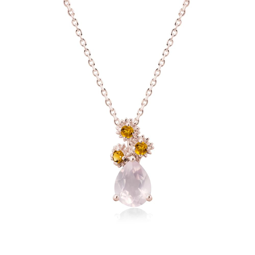 Pear Shaped Rose Quartz and Citrine Sunflower Necklace - LUO Jewelry #metal_14k rose gold