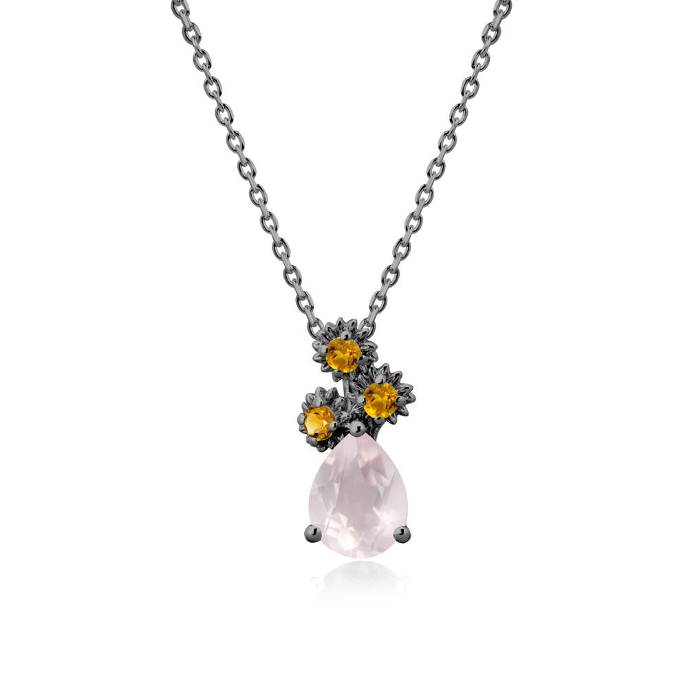 Pear Shaped Rose Quartz and Citrine Sunflower Necklace - LUO Jewelry #metal_black finish sterling silver