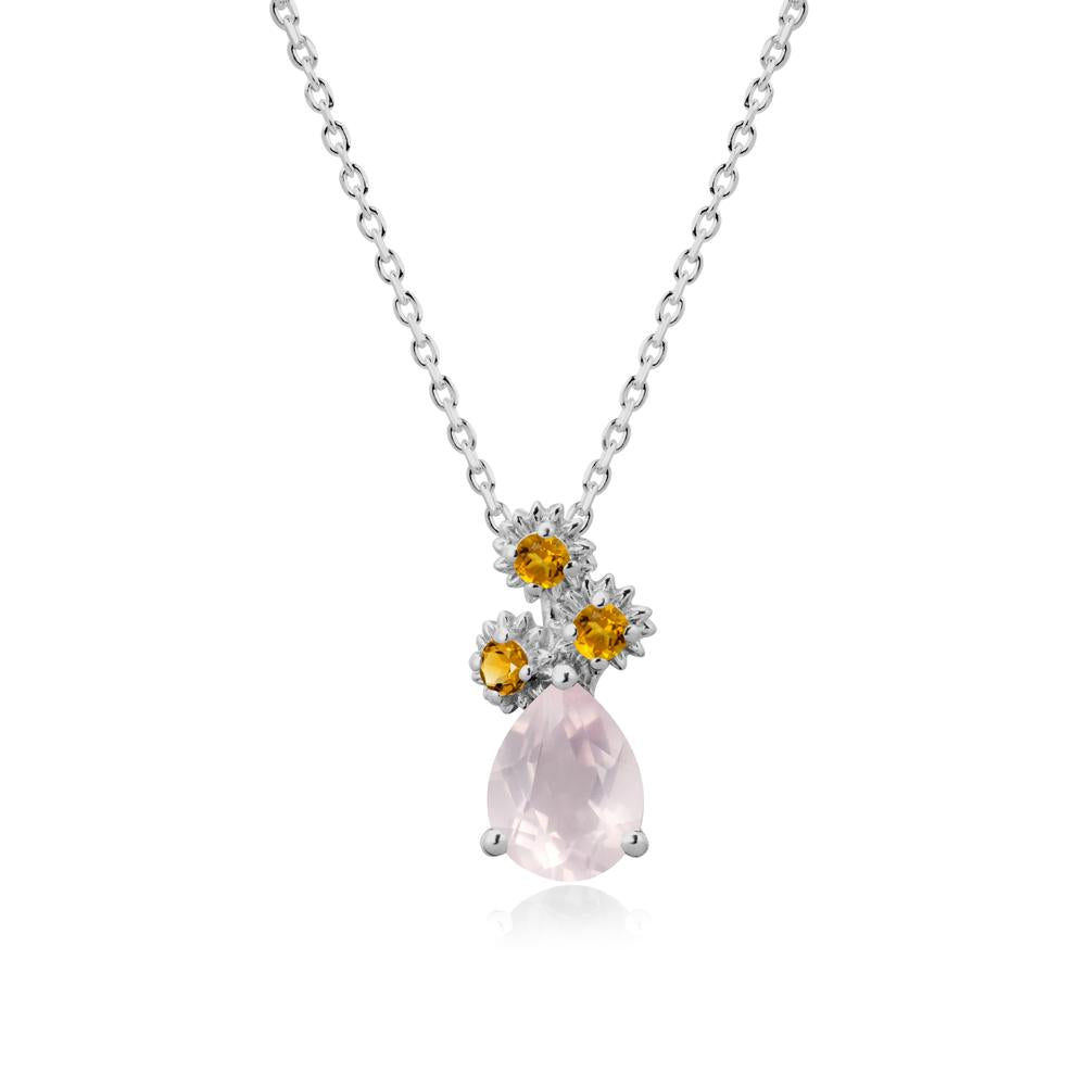 Pear Shaped Rose Quartz and Citrine Sunflower Necklace - LUO Jewelry #metal_platinum